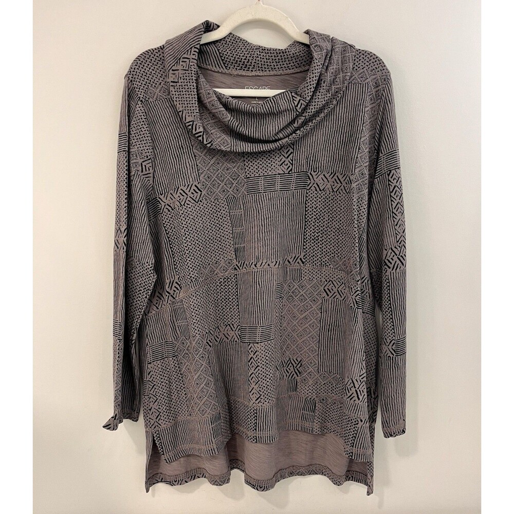 Escape by Habitat Clothes Gray Cotton Cowl Neck Slub Knit Tunic Top Large Travel